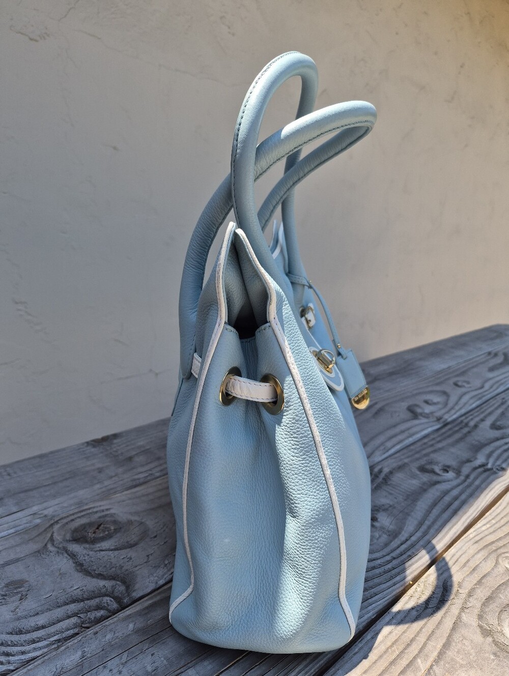 Da Milano Genuine Pebbled Leather Satchel Handbag - Picture 6 of 16